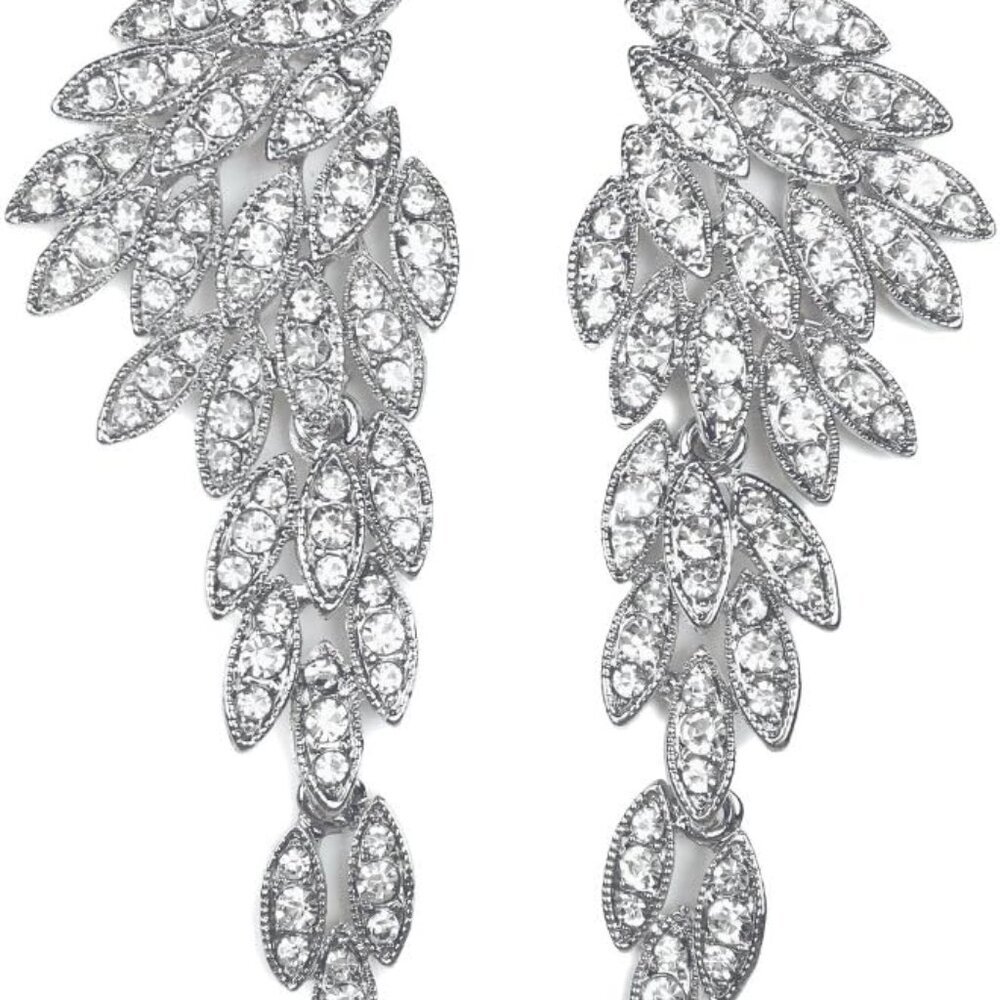 Art Deco 1920's Great Gatsby Dangle Clip On Earrings Angel Wings Statement Dangl